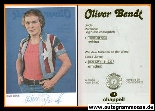 Autogramm Schlager | Oliver BENDT | 1976 "Wie Dein Schatten" (Chappell)