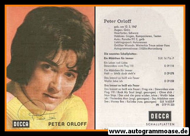Autogramm Schlager | Peter ORLOFF | 1971 "Ein Mädchen Für Immer" (Portrait Color Decca) 1
