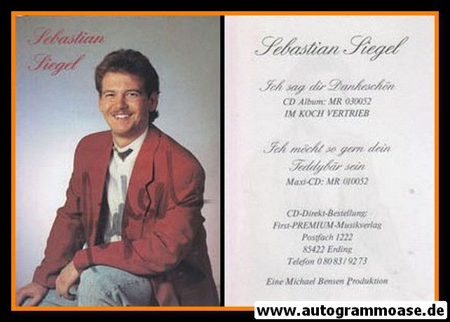 Autogramm Schlager | Sebastian SIEGEL | 1995 "Dankeschön" (Portrait Color)
