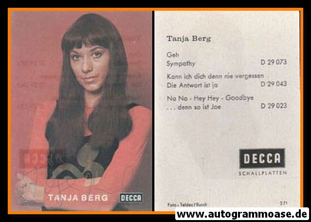 Autogramm Schlager | Tanja BERG | 1970 "Geh" (Decca)