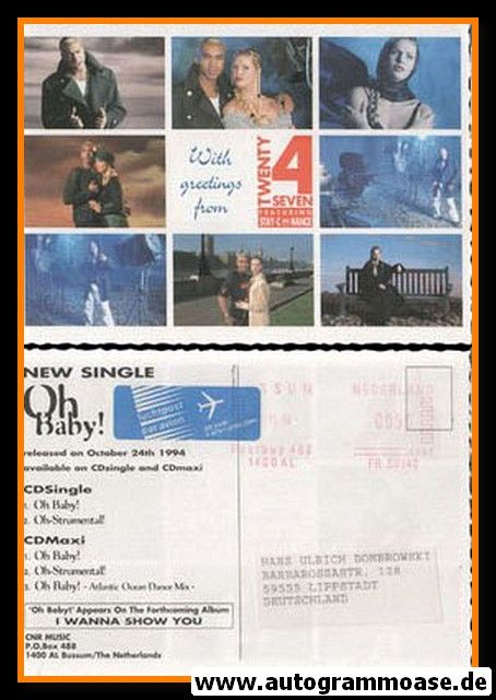 Autogrammkarte Pop (Niederlande) | TWENTY 4 SEVEN | 1994 "Oh Baby"