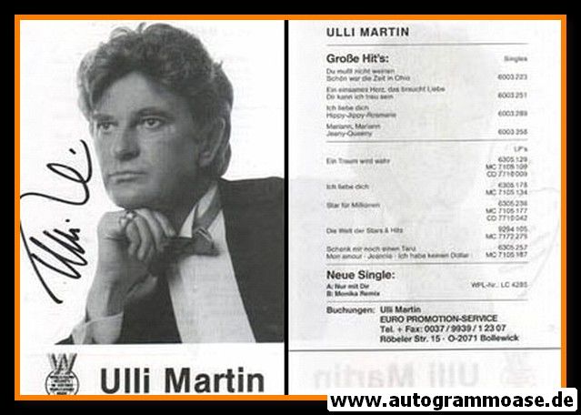 Autogramm Schlager | Ulli MARTIN | 1990 "Nur Mit Dir" (Portrait SW)