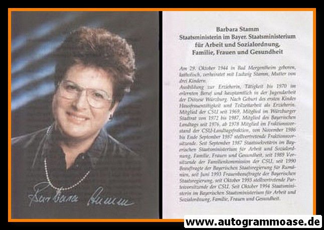 Autogramm Politik | CSU | Barbara STAMM | 1990er (Lebenslauf)