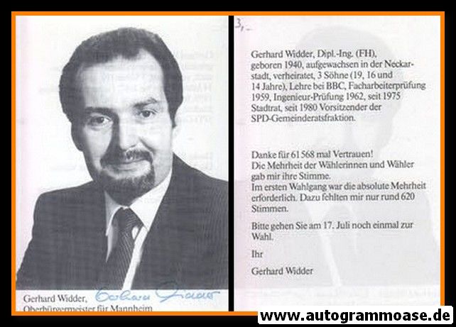 Autogramm Politik | SPD | Gerhard WIDDER | 1980er (Portrait SW) 
