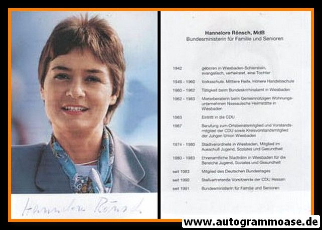 Autogramm Politik | CDU | Hannelore RÖNSCH | 1990er (Lebenslauf) 2