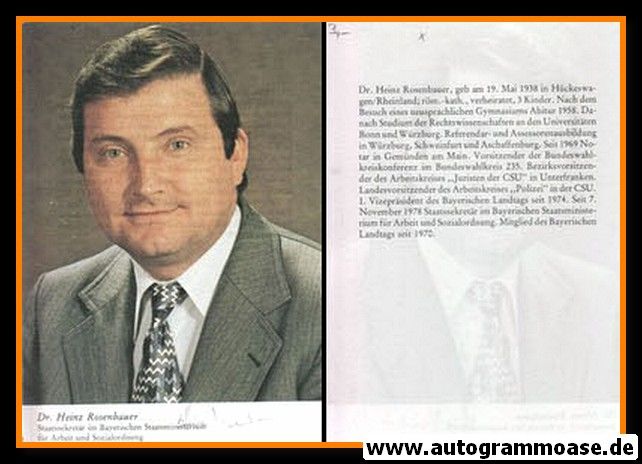Autogramm Politik | CSU | Heinz ROSENBAUER | 1970er (Lebenslauf)