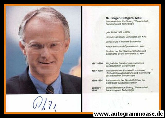 Autogramm Politik | CDU | Jürgen RÜTTGERS | 1990er (Lebenslauf)