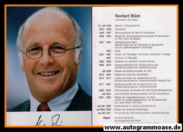 Autogramm Politik | CDU | Norbert BLÜM | 1990er (Lebenslauf)