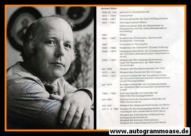 Autogramm Politik | CDU | Norbert BLÜM | 1980er (Lebenslauf) SW