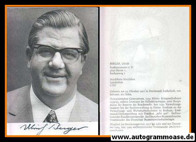 Autogramm Politik | CDU | Ulrich BERGER | 1970er (Portrait SW)