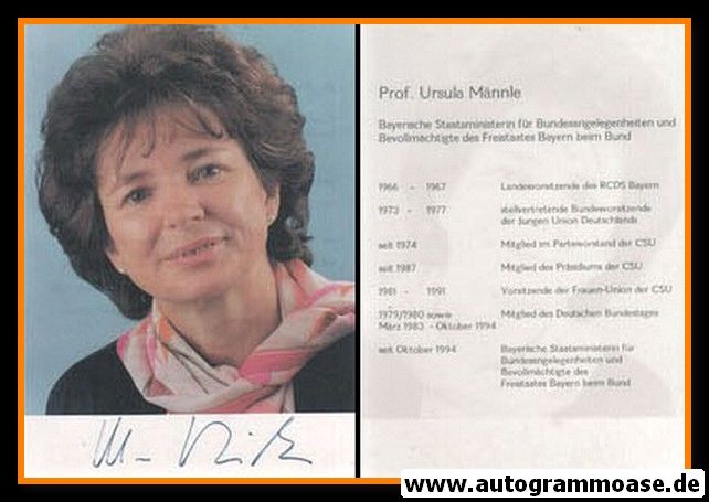 Autogramm Politik | CSU | Ursula MÄNNLE | 1990er (Portrait Color) 2