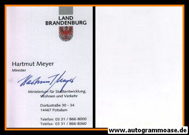 Autogramm Politik | SPD | Hartmut MEYER (Visitenkarte)