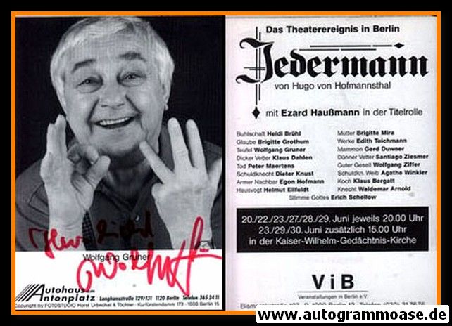 Autogramm Schauspieler | Wolfgang GRUNER | 1980er (Portrait SW) Jedermann