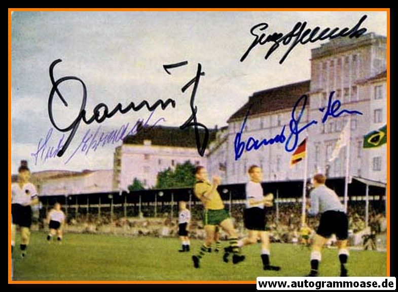 Autogramme Fussball | DFB | 1952 Foto | 4 AG (Ehrmann, Mauritz, Stollenwerk, Zeitler) Brasilien