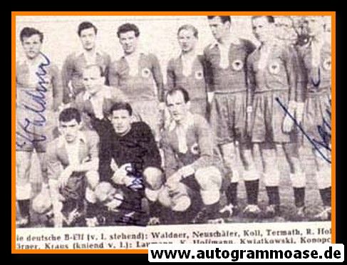 Mannschaftskarte Fussball | DFB | 1950er B-Elf + 3 AG (Kraus, Kwiatkowski, Waldner)