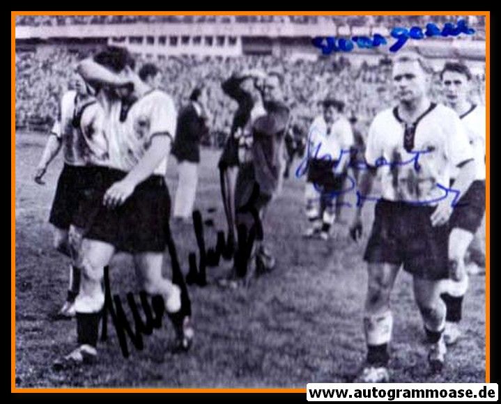 Autogramme Fussball | DFB | 1958 WM Foto | 3 AG (Eckel, Erhardt, Schäfer) Spielende SW