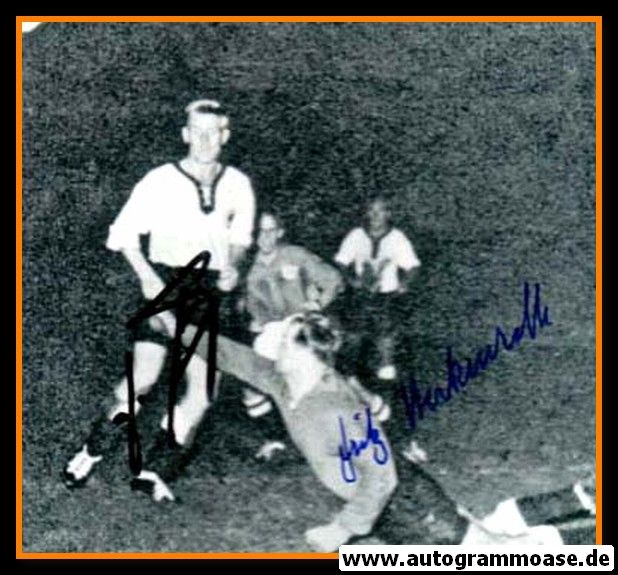 Autogramme Fussball | DFB | 1958 Foto | Fritz HERKENRATH + Günter JÄGER (Spielszene Dänemark)