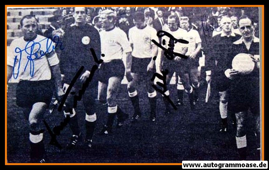 Autogramme Fussball | DFB | 1966 WM Foto + 4 AG (Schulz, Seeler, Tilkowski, Weber) Einlauf Schweiz