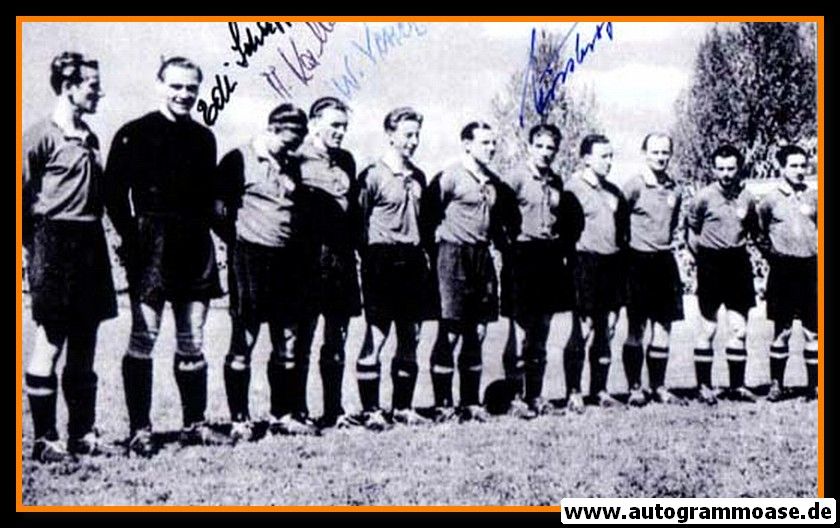 Mannschaftsfoto Fussball | 1. FC Nürnberg | 1951 + 4 AG (Mirsberger, Schaffer, Kallenborn, Vetter)