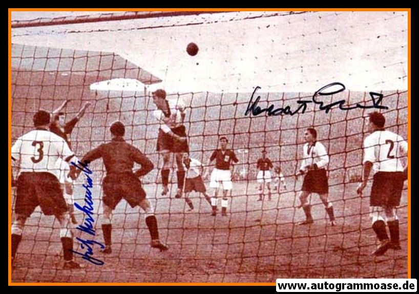 Autogramme Fussball | DFB | 1954 Foto | ERHARDT + HARPERS + HERKENRATH (Spielszene SW England)