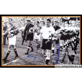 Autogramme Fussball | DFB | 1955 Foto | 5 AG (Eckel, Harpers, Herkenrath, Röhrig, Schäfer) UdSSR