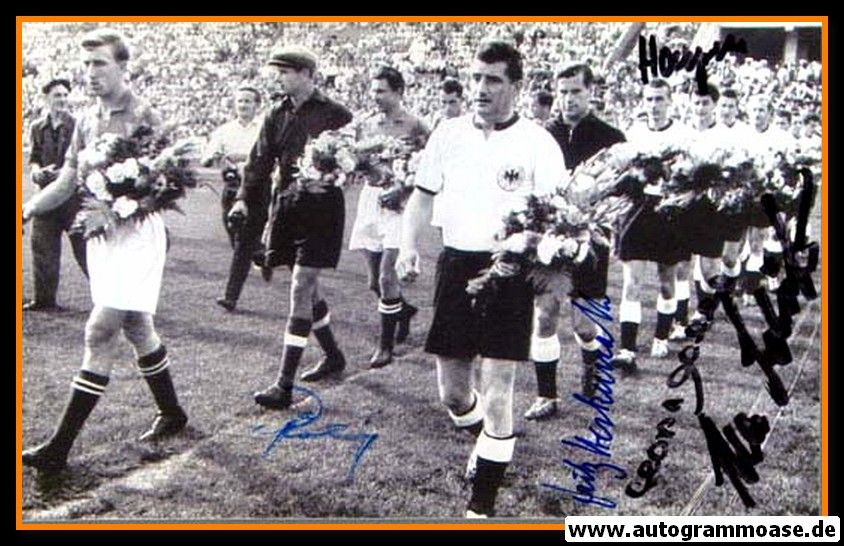 Autogramme Fussball | DFB | 1955 Foto | 5 AG (Eckel, Harpers, Herkenrath, Röhrig, Schäfer) UdSSR