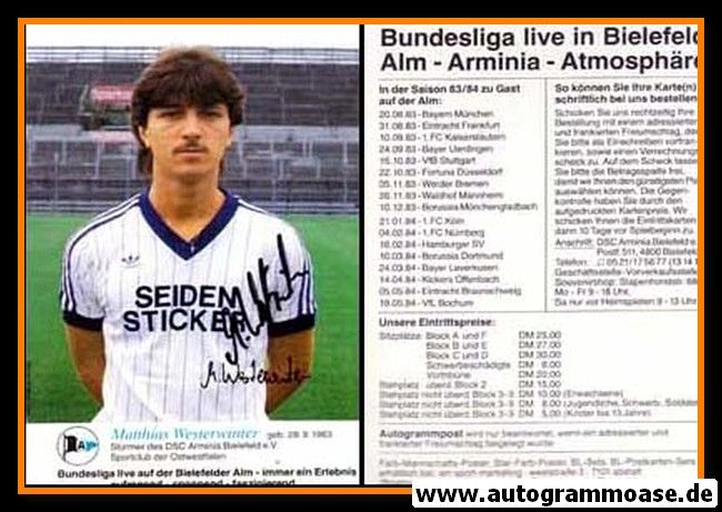 Autogramm Fussball | DSC Arminia Bielefeld | 1983 | Matthias WESTERWINTER