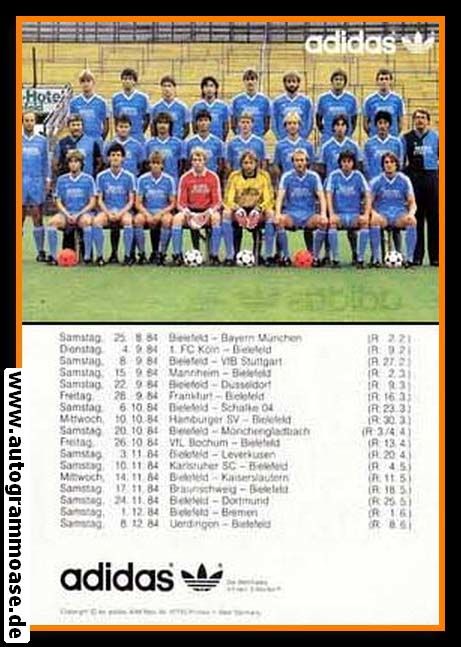 Mannschaftskarte Fussball | DSC Arminia Bielefeld | 1984 Adidas