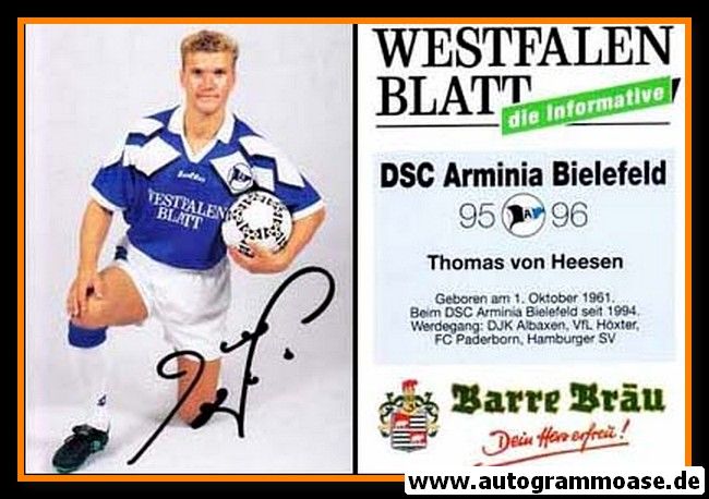 Autogramm Fussball | DSC Arminia Bielefeld | 1995 | Thomas VON HEESEN