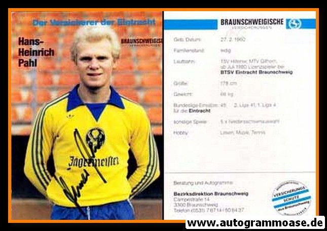 Autogramm Fussball | Eintracht Braunschweig | 1981 | Hans-Heinrich PAHL