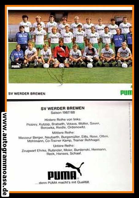 Mannschaftskarte Fussball | SV Werder Bremen | 1987 Puma + AG Burdenski