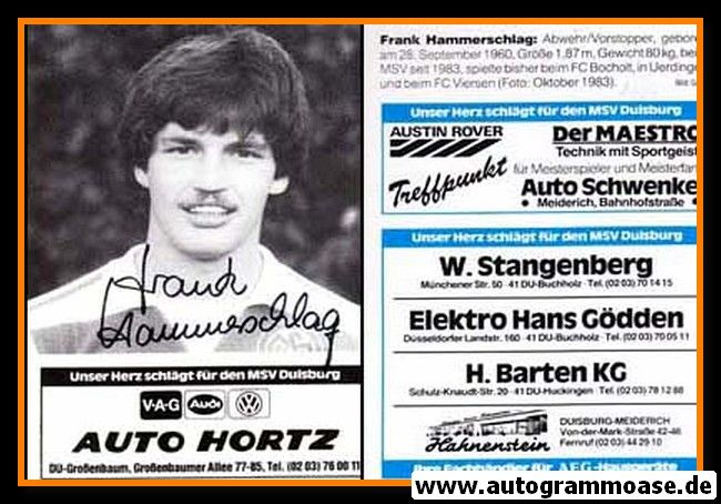 Autogramm Fussball | MSV Duisburg | 1984 | Frank HAMMERSCHLAG