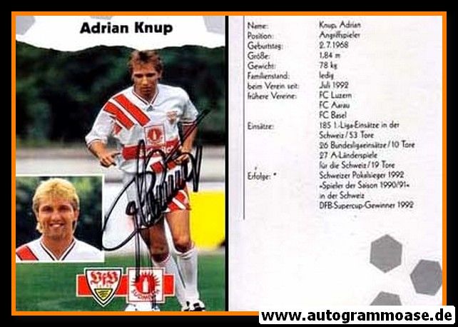 Autogramm Fussball | VfB Stuttgart | 1993 | Adrian KNUP