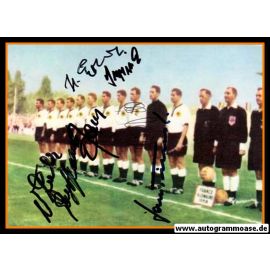 Mannschaftsfoto Fussball | DFB | 1958 + 6 AG (Erhardt, Haller, Schmidt, Seeler, Stollenwerk, Tilkowski) Frankreich