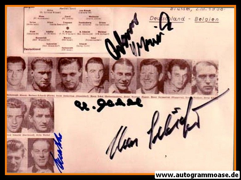 Mannschaftsfoto Fussball | DFB | 1958 + 5 AG (Eckel, Sawitzki, Schäfer, Szymaniak, Wewers) Belgien