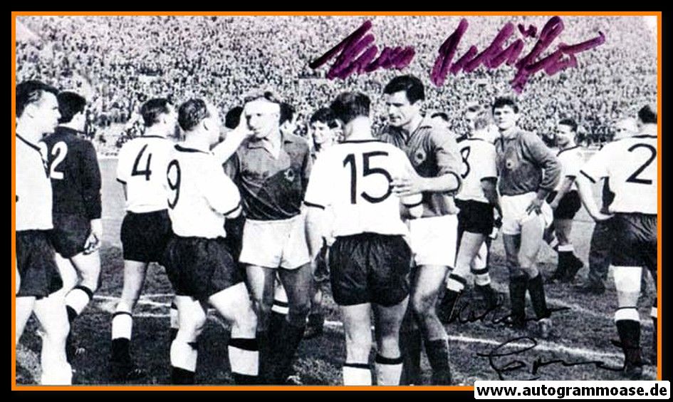 Autogramme Fussball | DFB | 1962 WM Foto | 2 AG (Erhardt, Schäfer) Abpfiff Jugoslawien