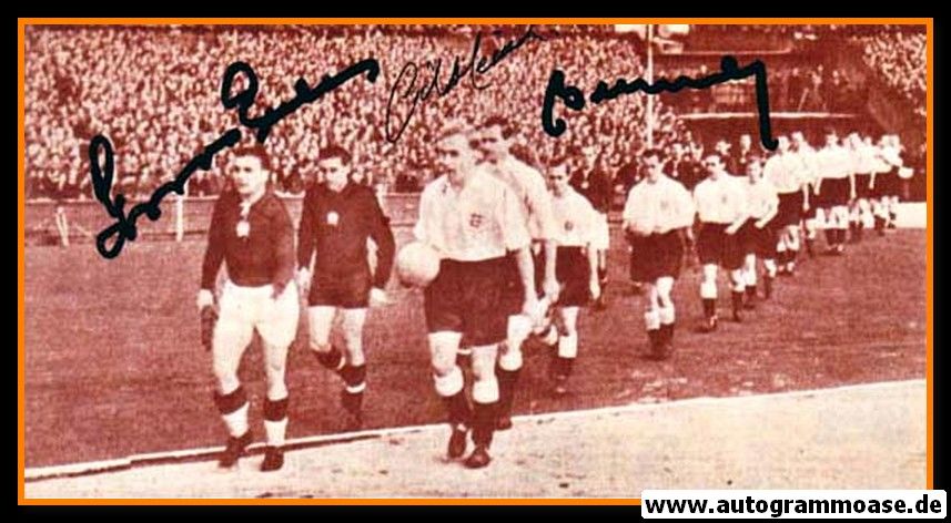 Autogramme Fussball | England + Ungarn | 1953 Foto | 4 AG (Buzanszky, Grosics, Merrick, Robb)