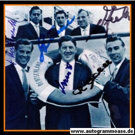 Autogramme Fussball | DFB | 1958 WM Foto | GRUPPENBILD + 5 AG (Rettungsring)