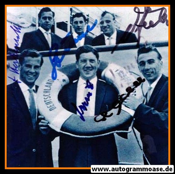 Autogramme Fussball | DFB | 1958 WM Foto | GRUPPENBILD + 5 AG (Rettungsring)