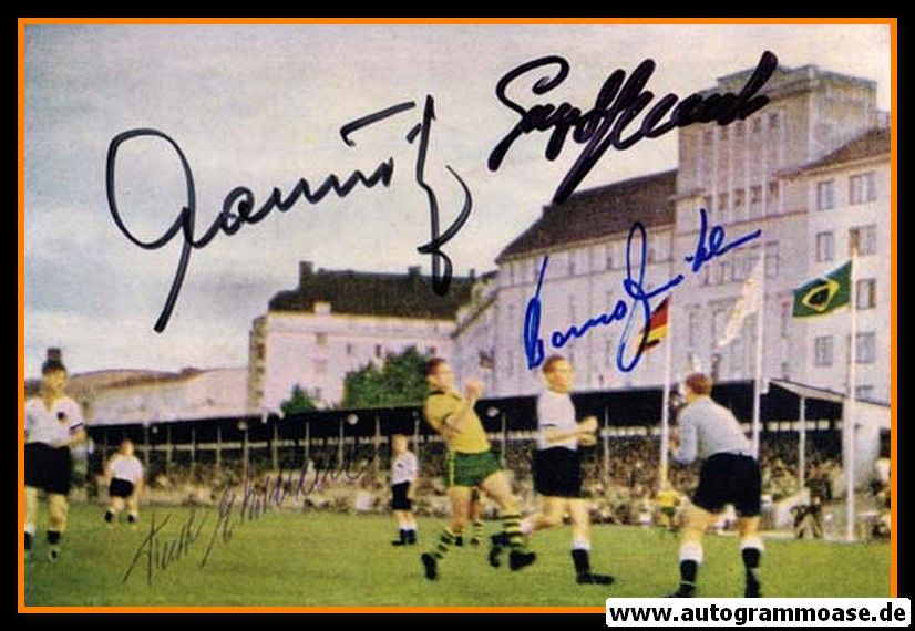 Autogramme Fussball | DFB | 1952 OS Foto | 4 AG (Ehrmann, Mauritz, Stollenwerk, Zeitler) Brasilien