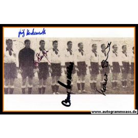 Mannschaftsfoto Fussball | DFB | 1954 + 4 AG (Biesinger, Erhardt, Herkenrath, O. Walter) Belgien