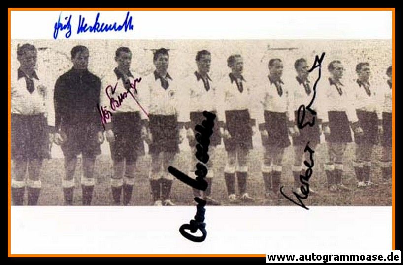 Mannschaftsfoto Fussball | DFB | 1954 + 4 AG (Biesinger, Erhardt, Herkenrath, O. Walter) Belgien