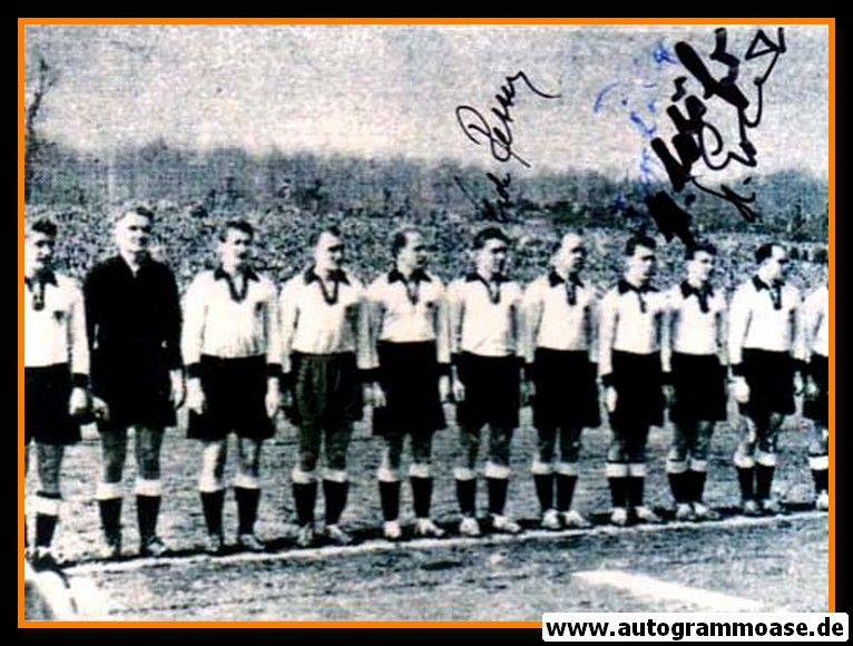 Mannschaftsfoto Fussball | DFB | 1954 + 4 AG (Erhardt, Retter, Röhrig, Schäfer) Saarland