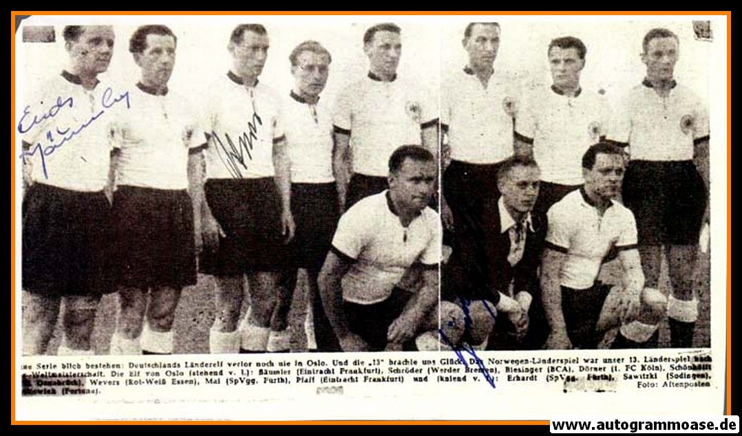 Mannschaftsbild Fussball | DFB | 1950er + 3 AG (Bäumler, Biesinger, Sawitzki) Norwegen