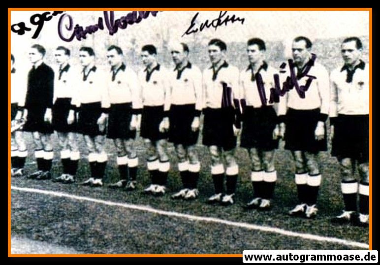 Mannschaftsfoto Fussball | DFB | 1953 + 4 AG (Eckel, Retter, Röhrig, O. Walter) Österreich