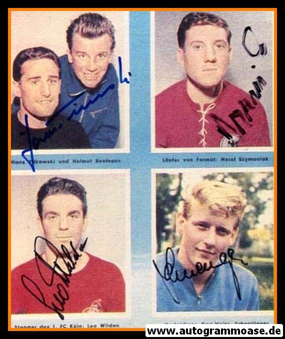 Autogramme Fussball | DFB | 1950er Foto | 4 AG (Schnellinger, Szymaniak, Tilkowski, Wilden) Collage Color
