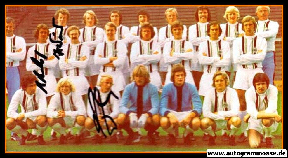 Mannschaftsfoto Fussball | Borussia Mönchengladbach | 1975 + 3 AG (Bonhof, Vogts, Wimmer)