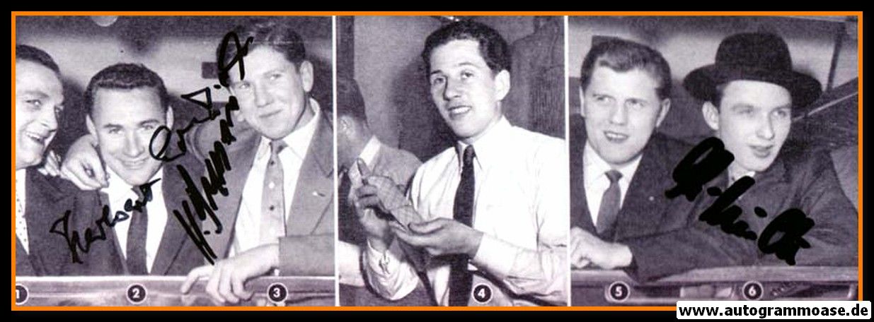 Autogramme Fussball | DFB | 1950er Foto | 3 AG (Erhardt, Schmidt, Szymaniak) Collage SW