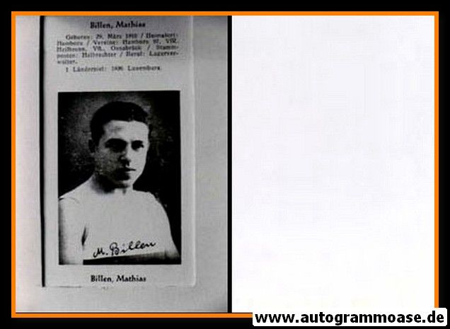 Autogramm Fussball | DFB | 1930er Foto Druck | Mathias BILLEN (Portrait SW)