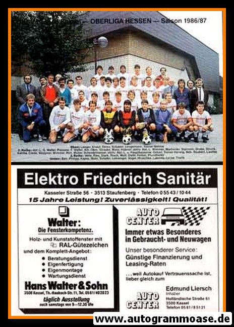 Mannschaftskarte Fussball | KSV Hessen Kassel | 1986